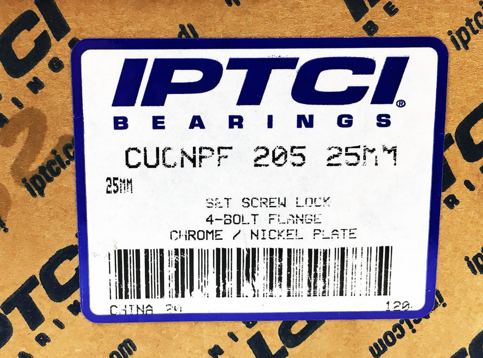 IPTCI Bearings 25MM Set Screw Lock 4 Bolt Flange CUCNPF205 NOS