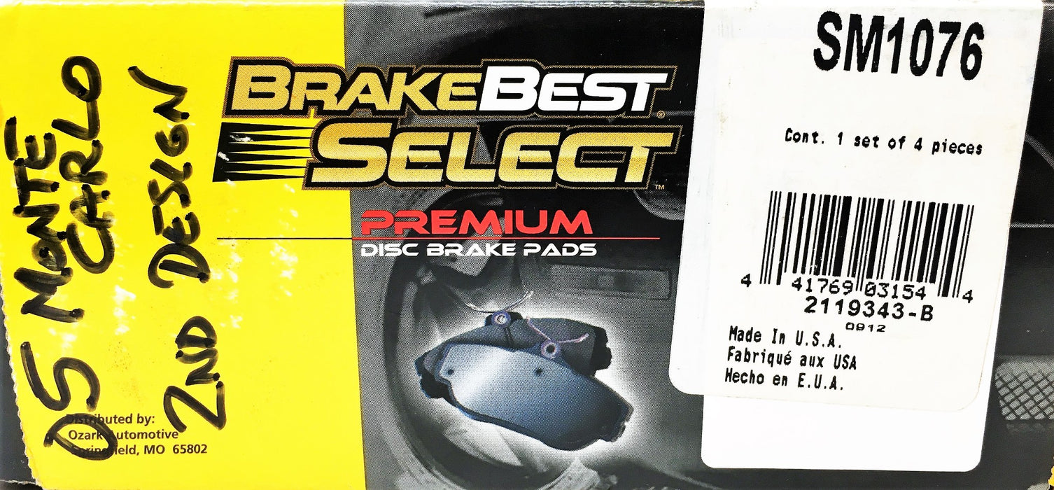Brake Best Select Premium Disc Brake Pads 4 Piece Set SM1076 NOS