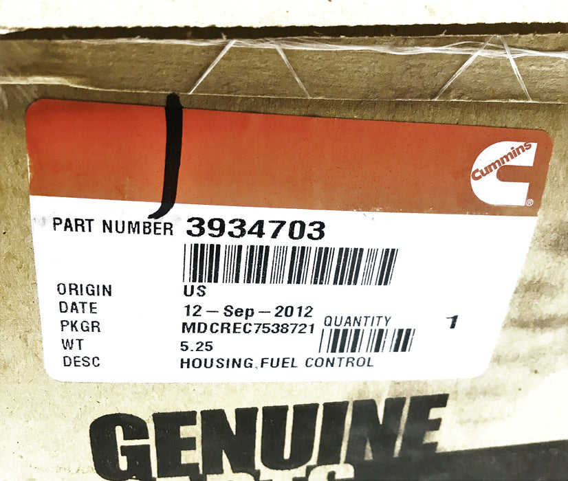 Cummins OEM Fuel Control Housing 3934703 NOS