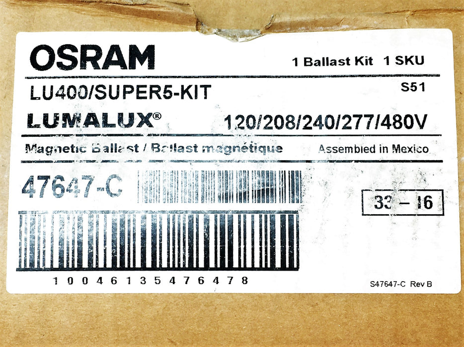 Osram 120/208/240/277/480V Magnetic Ballast LU400/SUPER5-KIT (47647-C) NOS
