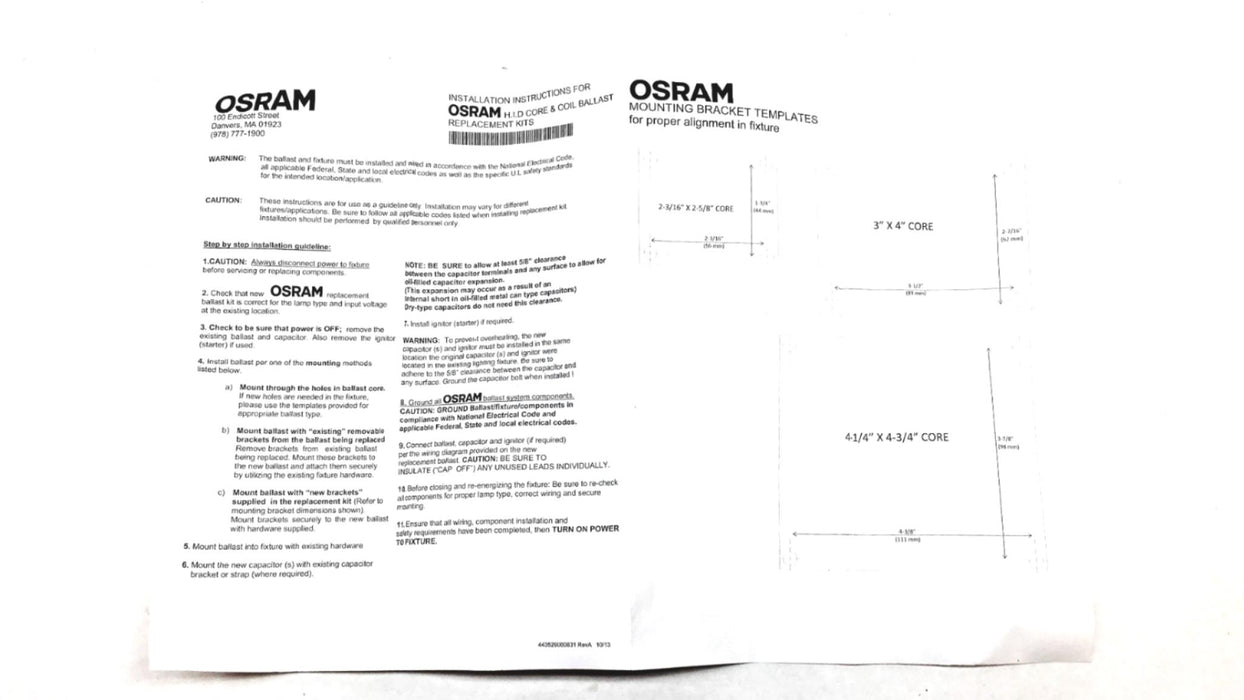 Osram 120/208/240/277/480V Magnetic Ballast LU400/SUPER5-KIT (47647-C) NOS