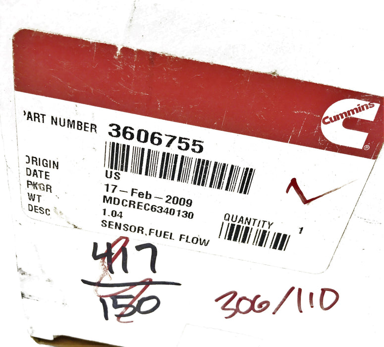 Cummins OEM Fuel Flow Sensor 3606755 NOS