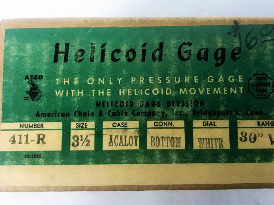 Vintage Acco Heilcoid Gage Vacuum Pressure Gage 411-R NOS