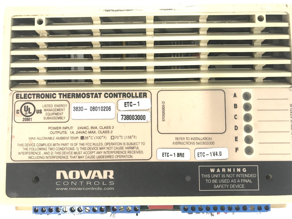 Novar Electronic Thermostat Controller ETC-1 BRE ETC-1V4.0 738003000 USED