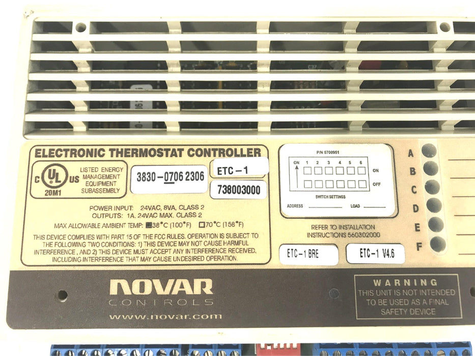 Novar Electronic Thermostat Controller ETC-1 BRE ETC-1V4.6 738003000 USED