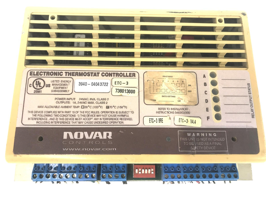 Novar Electronic Thermostat Controller ETC-3 BRE ETC-3V4.4 738013000 USED