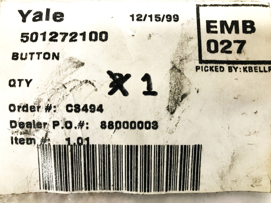 Yale Forklift Button Release 501272100 NOS