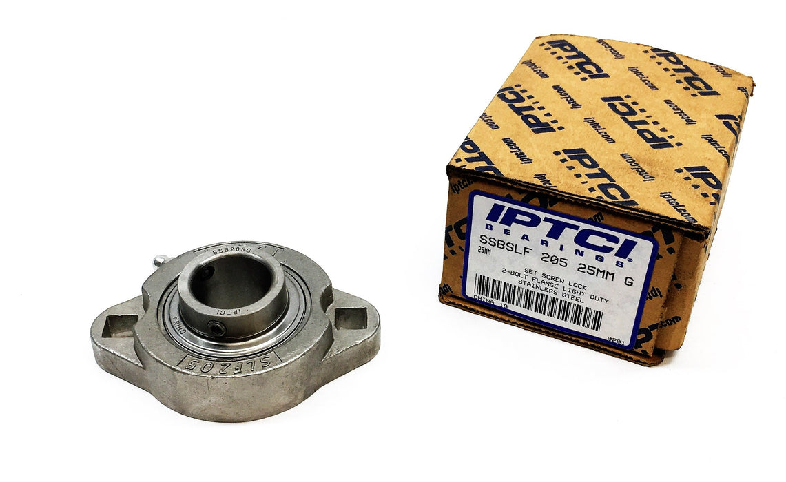 IPTCI Bearings 25MM Set Screw Lock 2-Bolt Flange Bearing SSBSLF205-25MMG NOS