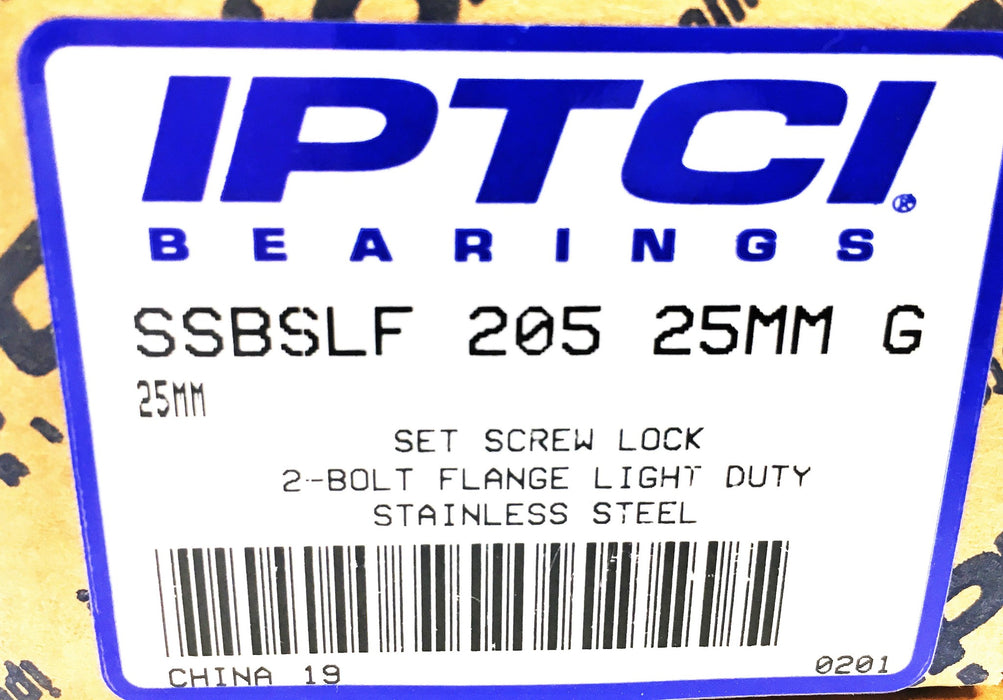 IPTCI Bearings 25MM Set Screw Lock 2-Bolt Flange Bearing SSBSLF205-25MMG NOS
