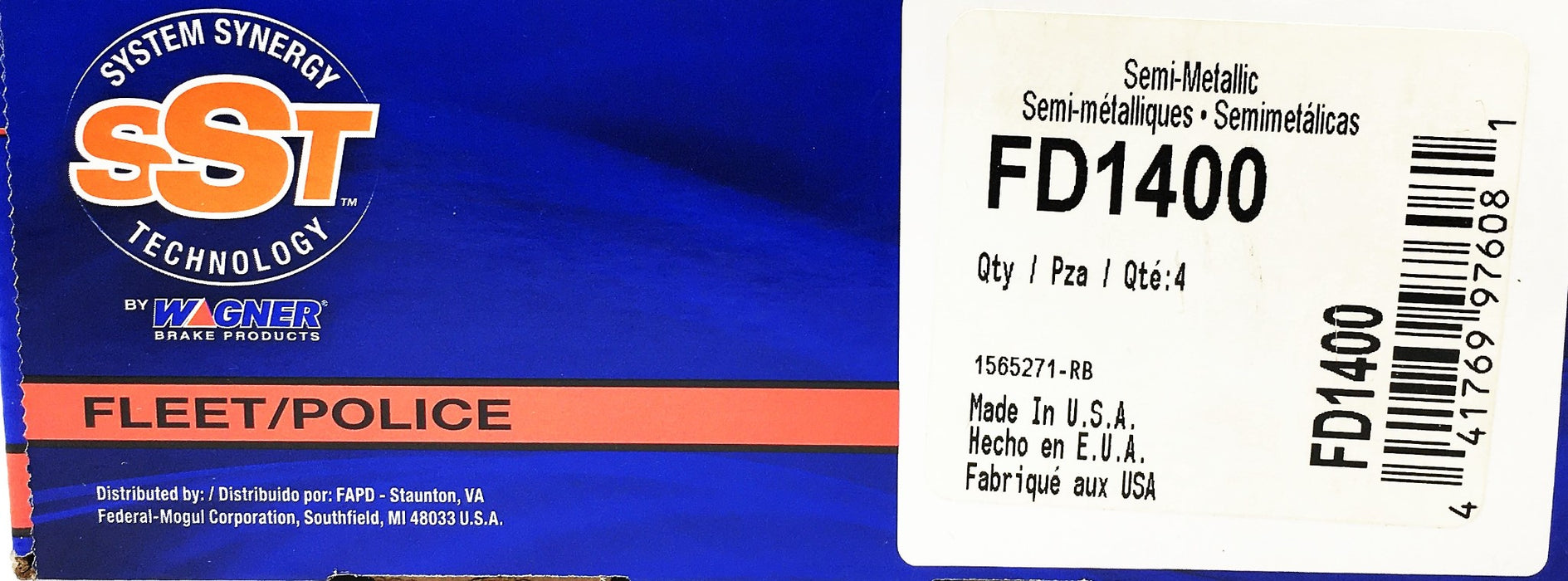 Wagner System Synergy Technology Semi Metallic Brake Pads FD1400 NOS