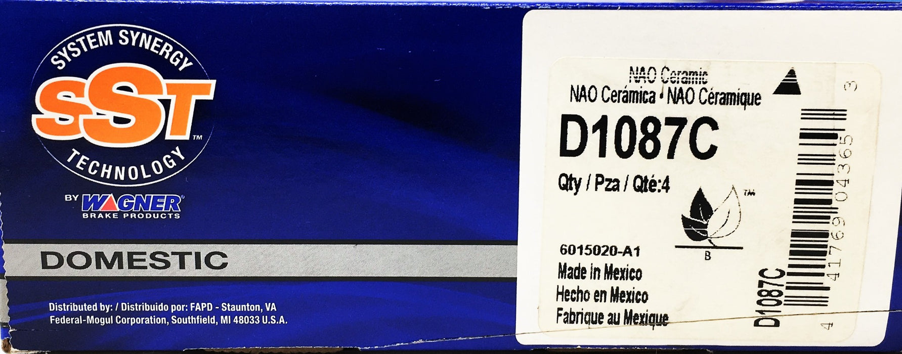 Wagner System Synergy Technology Domestic Ceramic Brake Pads D1087C NOS