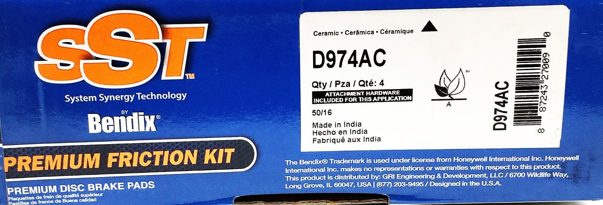 Bendix SST Premium Friction Kit Ceramic Disc Brake Pads D974AC NOS