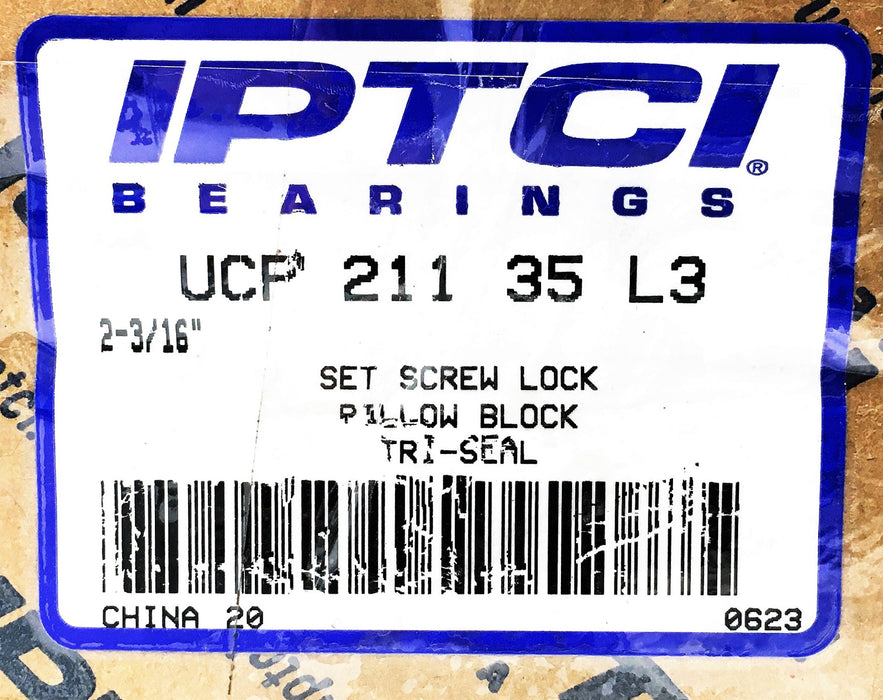 IPTCI Bearings 2-3/16 Inch Set Screw Lock Pillow Block Tri-Seal UCP211-35L3 NOS