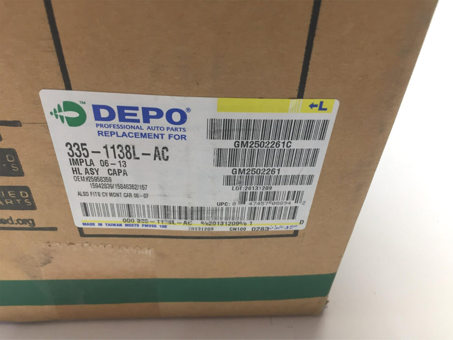 DEPO Left Side Headlamp Assembly 335-1138L-AC NOS