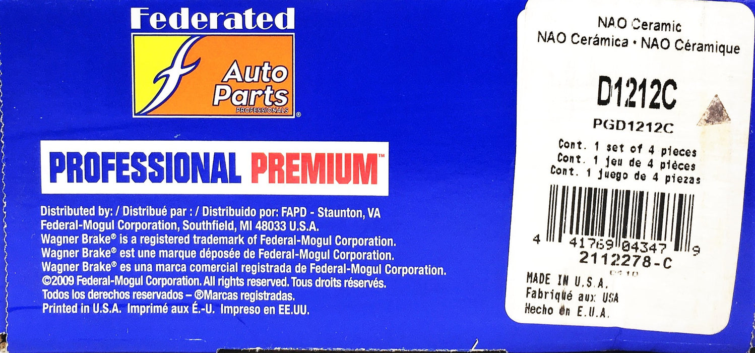 Wagner Federated Auto Parts NAO Ceramic Disc Brake Pads D1212C NOS