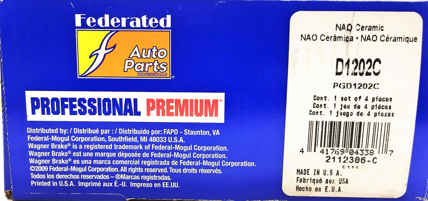 Wagner Federated Auto Parts NAO Ceramic Disc Brake Pads D1202C NOS