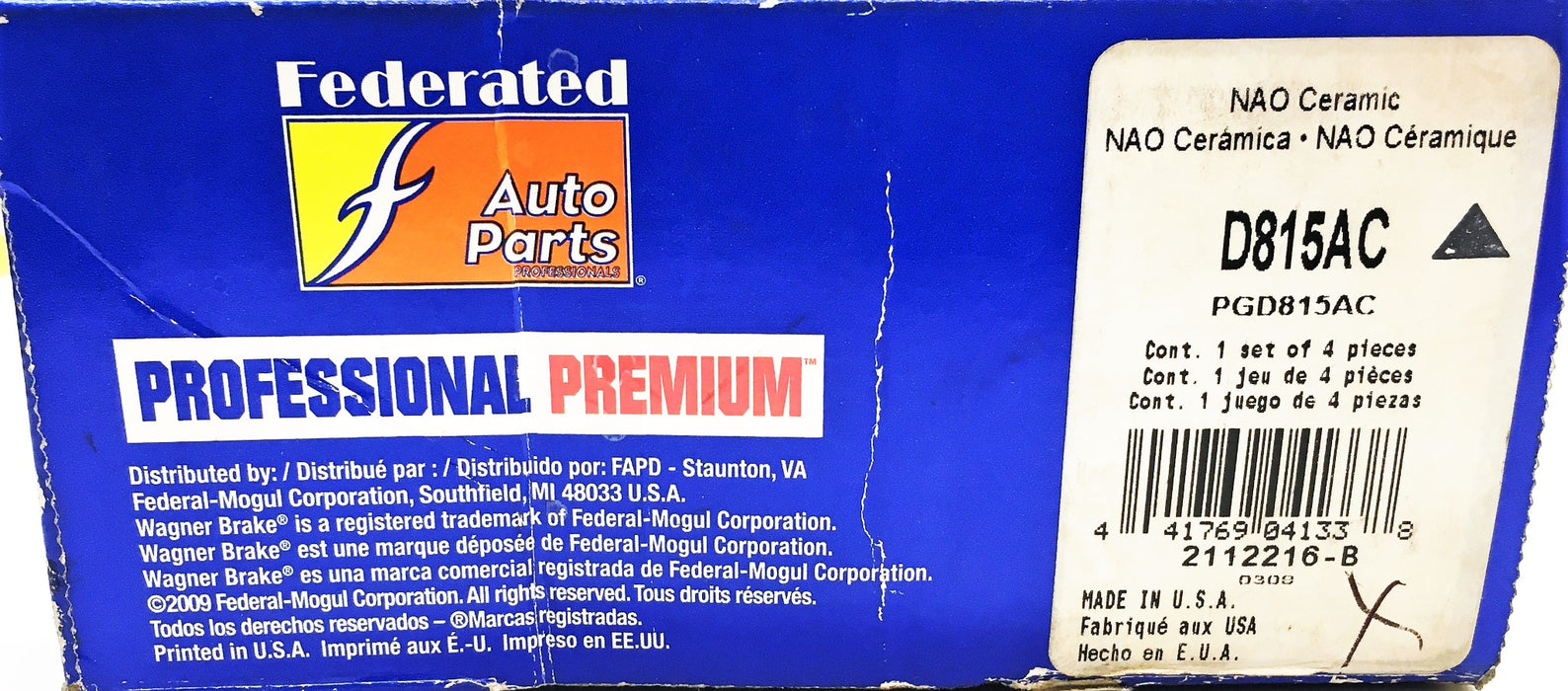 Wagner Federated Auto Parts NAO Ceramic Disc Brake Pads D815AC NOS