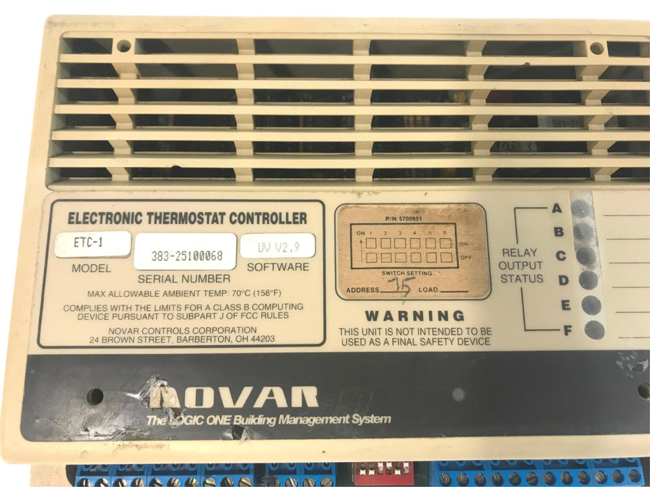 Novar Controls Electronic Thermostat Controller UV V2.9 ETC-1 USED