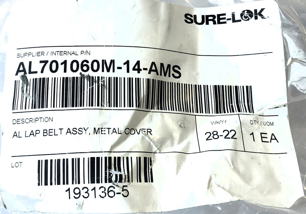 Sure-Lok Metal Cover AL Lap Belt Assembly AL701060M-14-AMS NOS