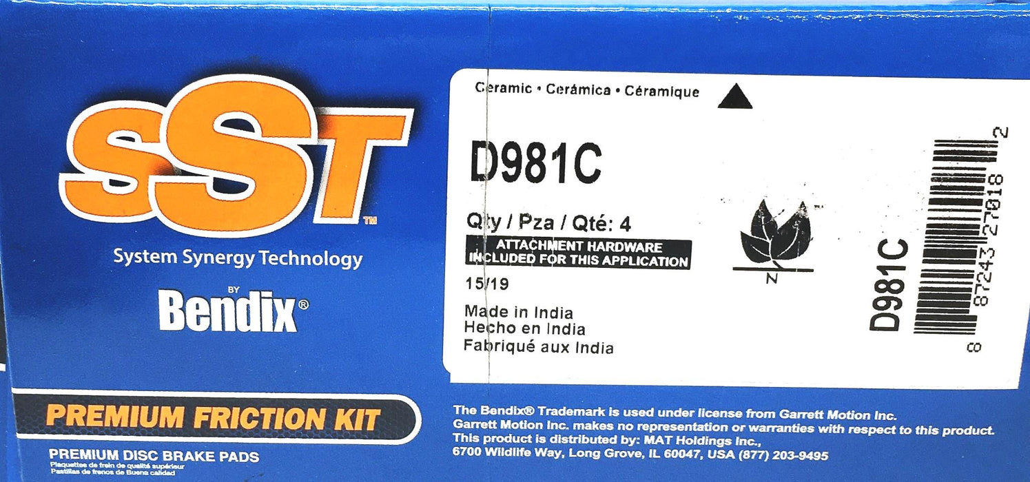 Bendix SST Premium Friction Kit Disc Brake Pads D981C NOS