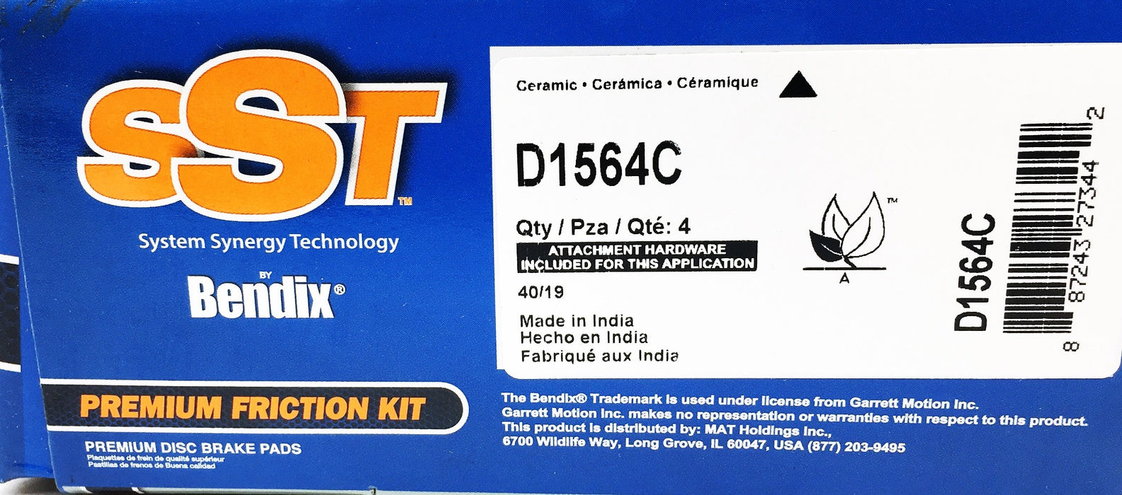 Bendix SST Premium Friction Kit Disc Brake Pads D1564C NOS