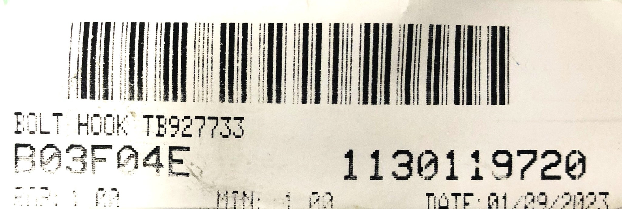 Unbranded 3 Inch 12X12 Thread 0.35 Inch Hex ID Hook Bolt TB-927733 NOS
