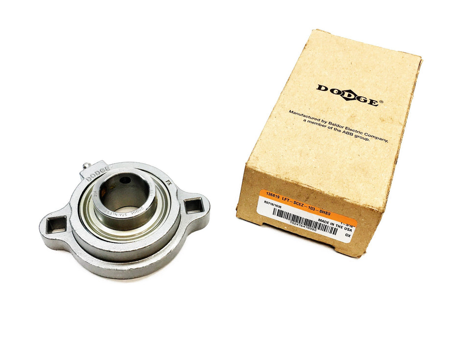 Dodge 1-3/16 Inch 136819 Mounted Ball Bearing LFT-SCEZ-103-SHSS NOS