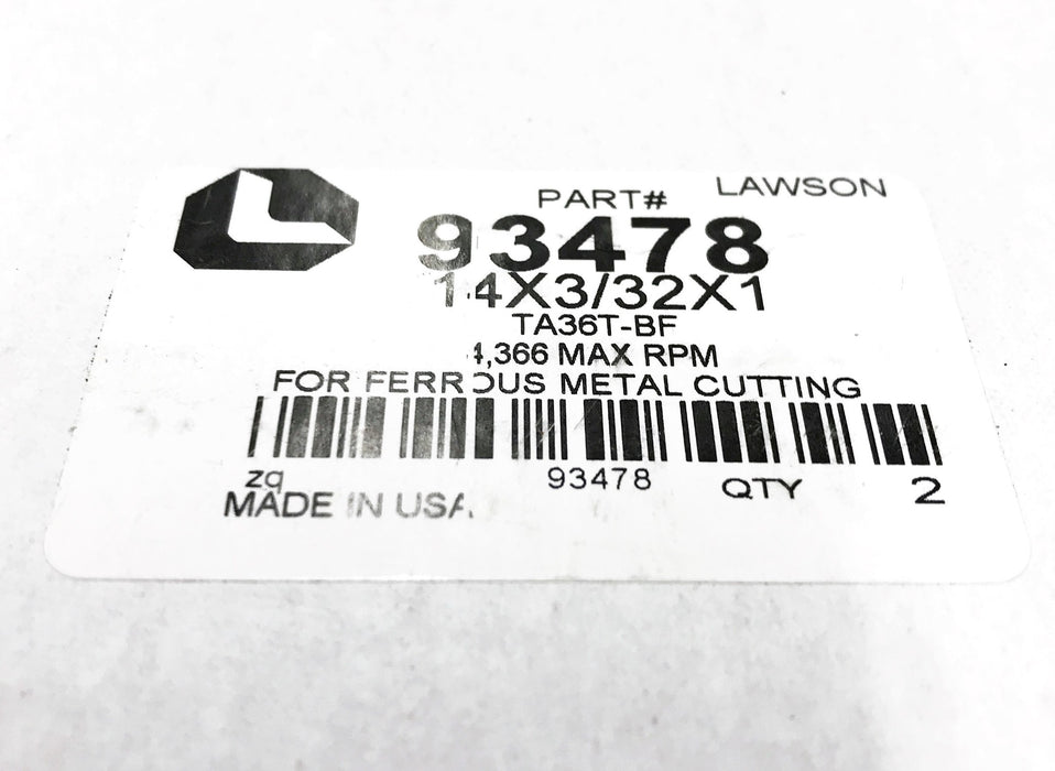 Lawson 14" x 3/32" x 1" "Sabre Cut" Chop Saw Cutoff Wheel 93478 NOS