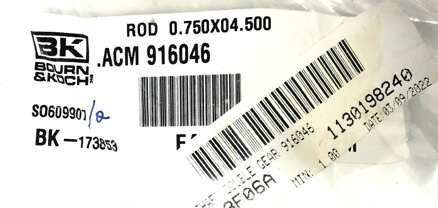 Bourn & Koch 0.75X4.50IN 0.31IN ID Double Gear Shaft Rod 916046 (BK-173853) NOS