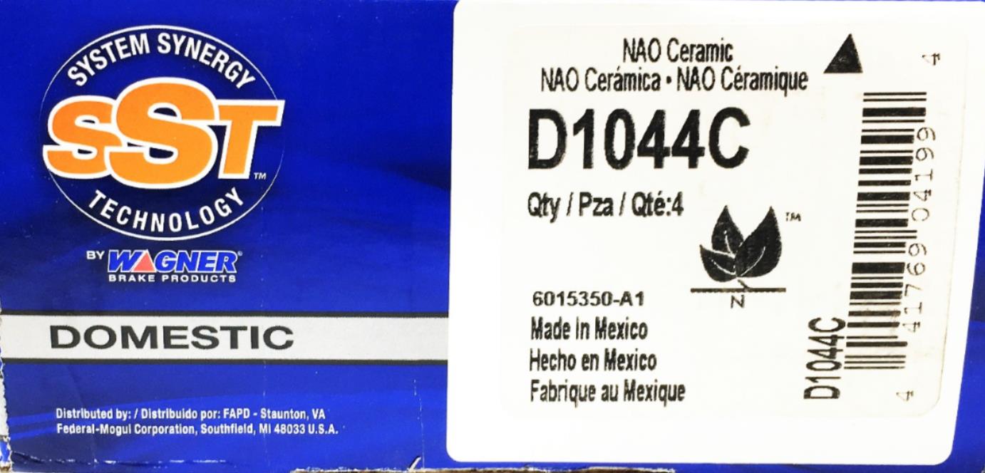 Wagner SST Domestic NAO Ceramic Disc Brake Pads D1044C NOS