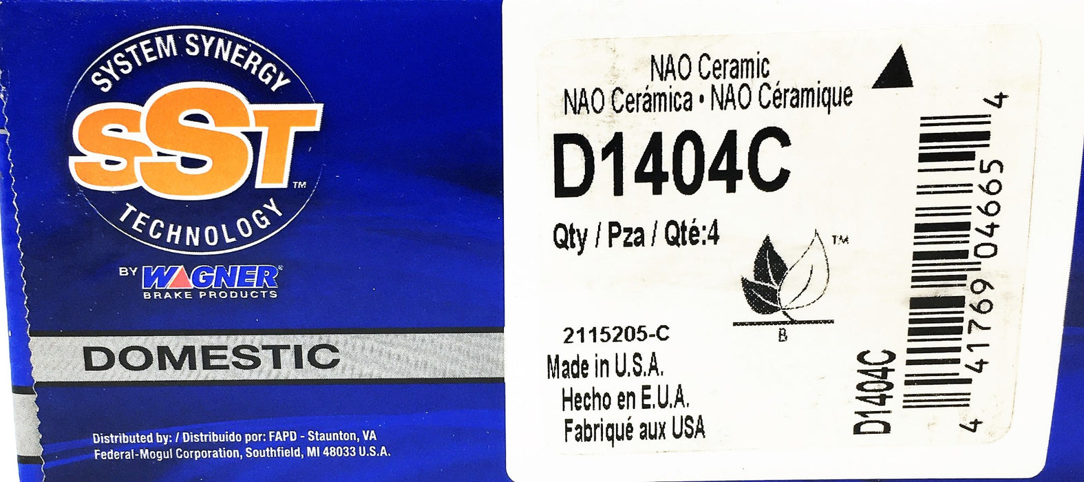 Wagner SST Domestic NAO Ceramic Disc Brake Pads D1404C NOS