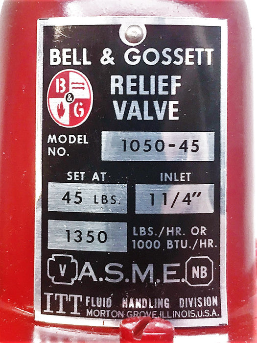 Bell & Gossett 1-1/4" Safety Relief Valve 1050-45 USED