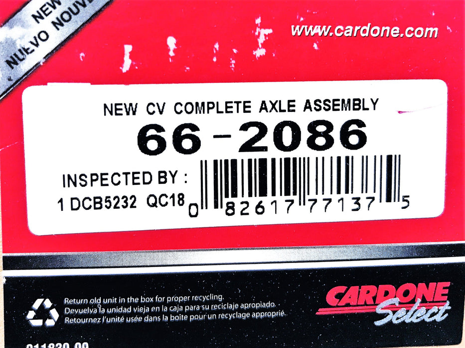 Cardone CV Complete Axle Assembly 66-2086 NOS