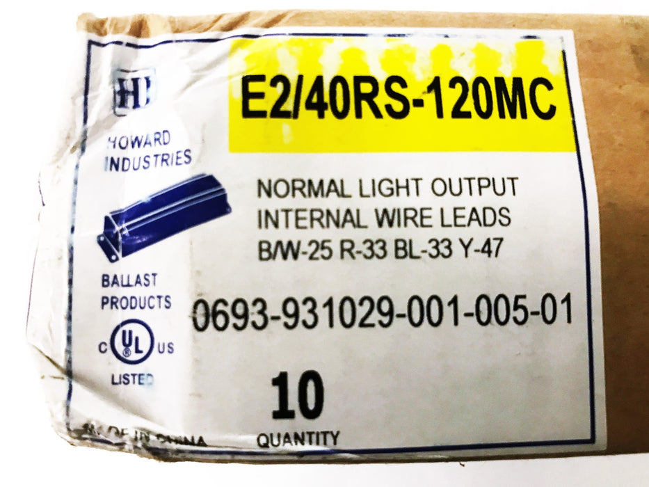 Howard Industries Electronic Ballast, Box of 10, E2/40RS-120MC NOS