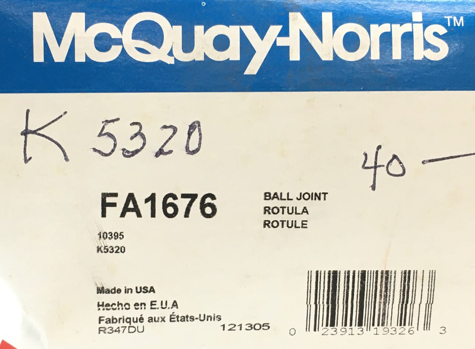 McQuay-Norris Suspension Ball Joint FA1676 NOS