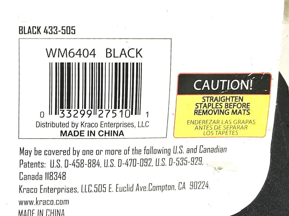 Kraco 4 Piece Black Rubber Floor Mat WM6404 NOS