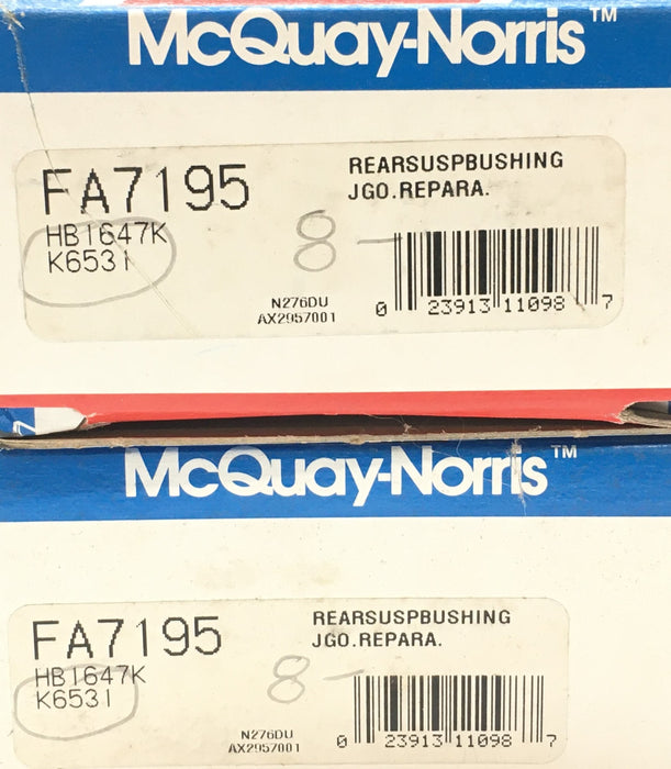 McQuay-Norris Steering Tie Rod End Bushing Kit [Lot of 2] FA7195 NOS