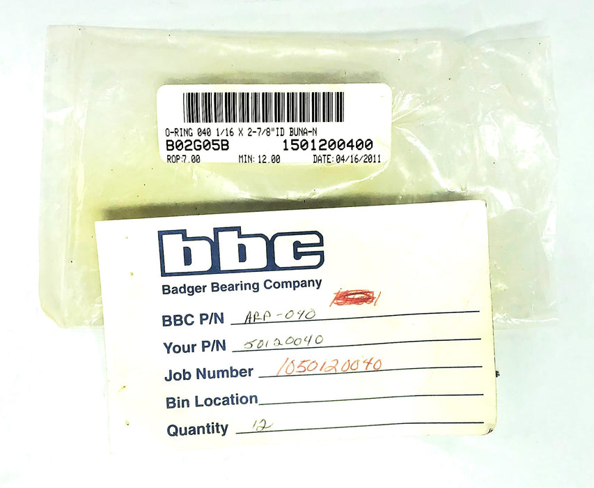 Badger Bearing Company Buna-N 1/16X2-7/8 Inch O-Ring ARP-040 [Lot of 9] NOS