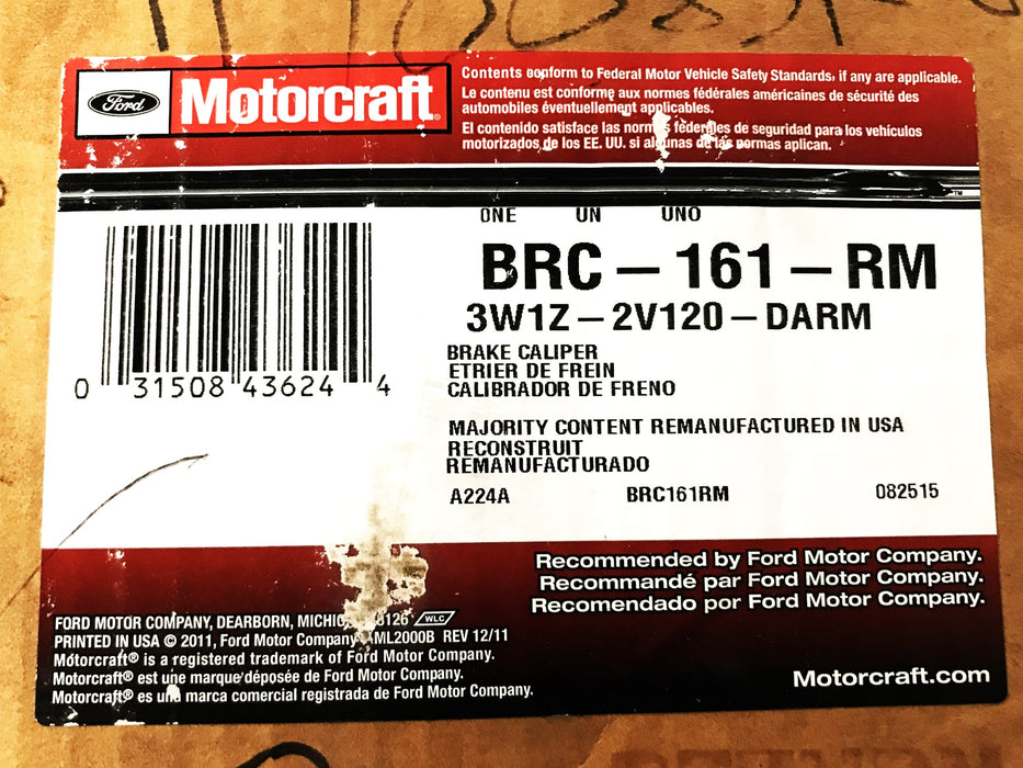 Motorcraft Ford Brake Caliper BRC-161-RM REMANUFACTURED