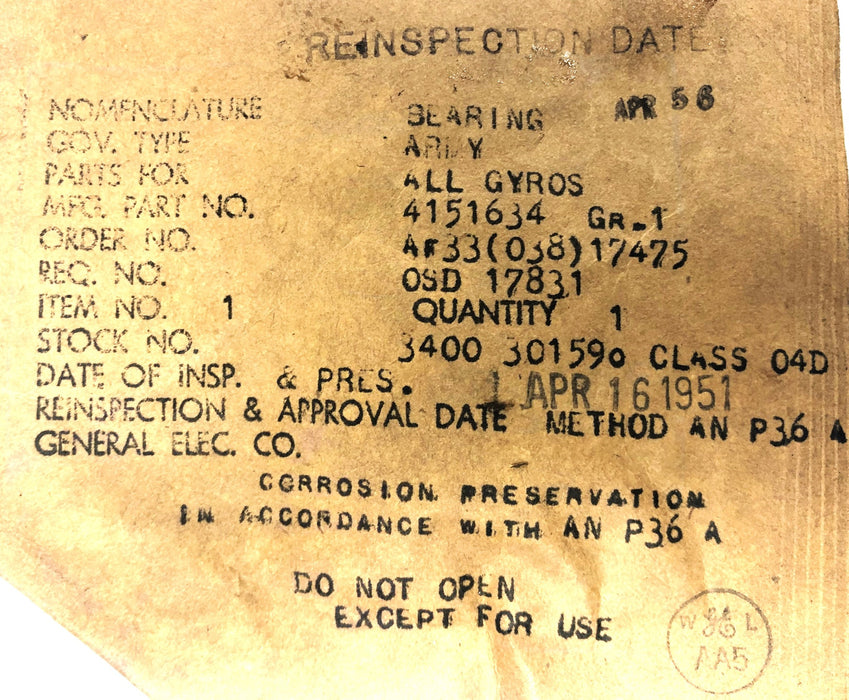 Unbranded Closed Thrust Ball Bearing 4151634GR-1 NOS