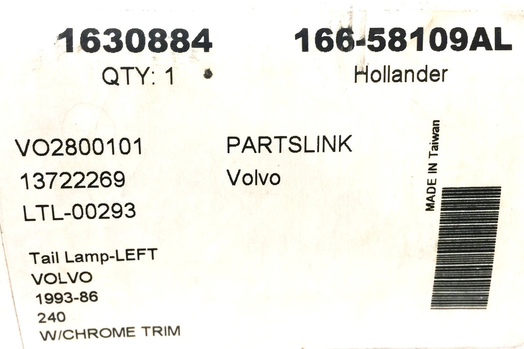 Hollander Left Tail Lamp for 1993-96 240 Volvo w/Chrome Trim VO2800101 NOS