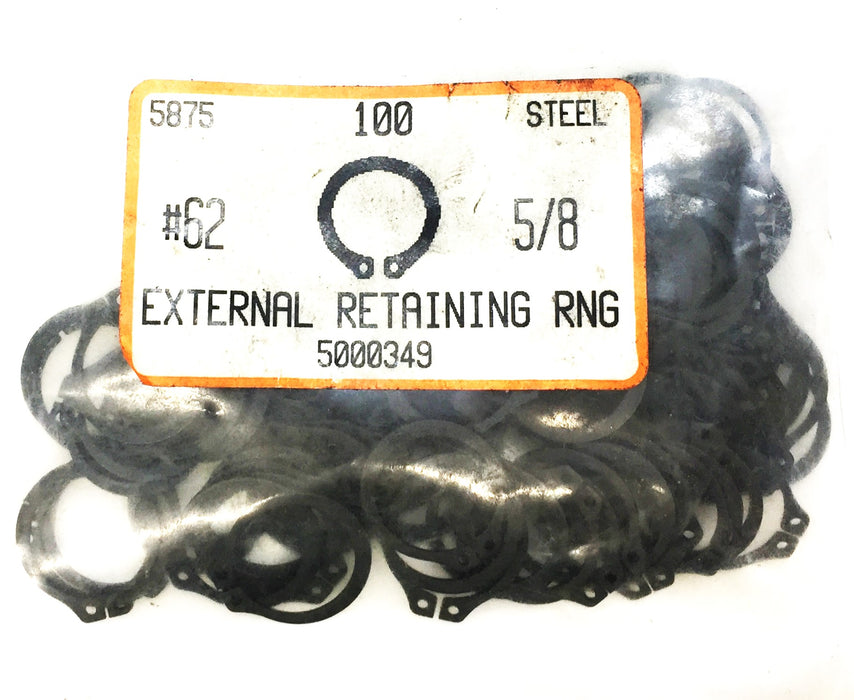 Unbranded 5/8" Steel External Retaining Ring Pack #62 (100pcs) NOS