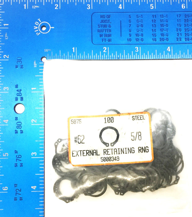 Unbranded 5/8" Steel External Retaining Ring Pack #62 (100pcs) NOS