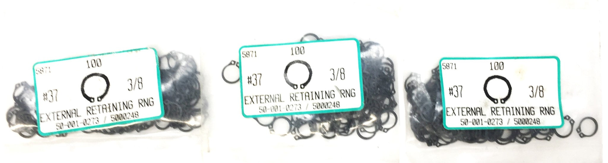 Unbranded 3/8" External Retaining Ring Pack #37 (100pcs) [Lot of 3] NOS