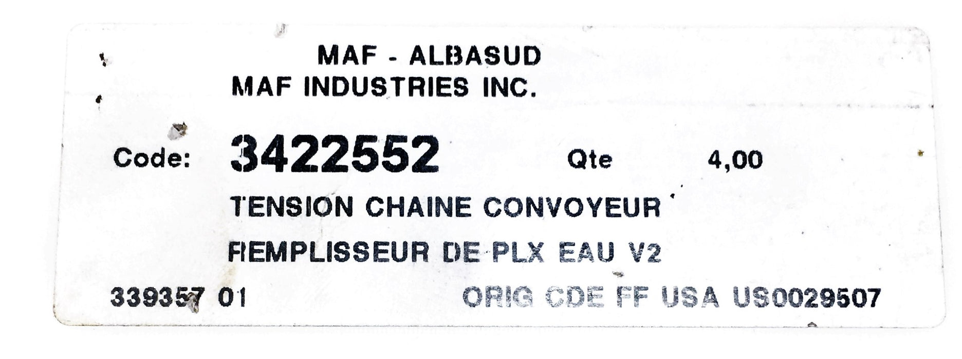 Maf Industries Conveyor Belt Tension Chain Filler Plate 2 Piece Set 3422552 NOS