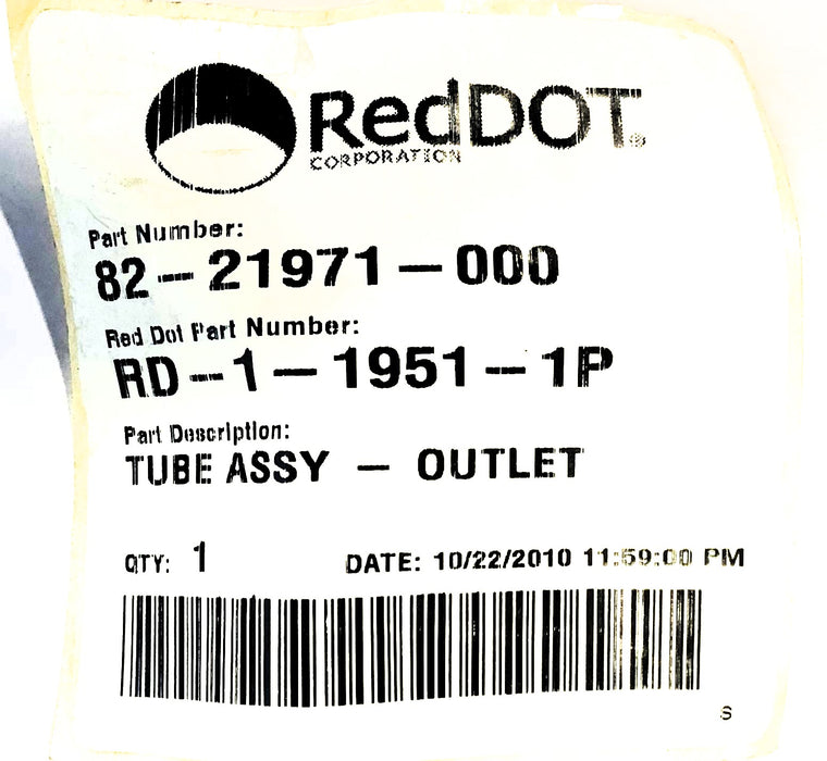 RedDOT Tube Assembly Outlet 82-21971-000 (RD-1-1951-1P) NOS