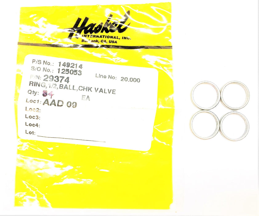 HASKEL 1/2" Ball Check Valve Ring [Lot of 4] 29374 NOS