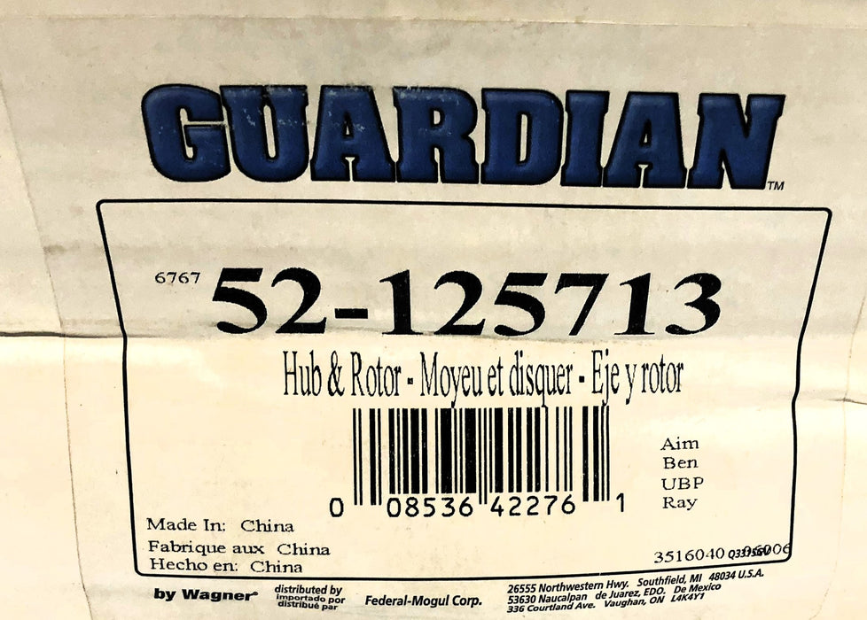Guardian Wagnar DIsc Brake Rotor And Hub Assembly 52-125713 NOS