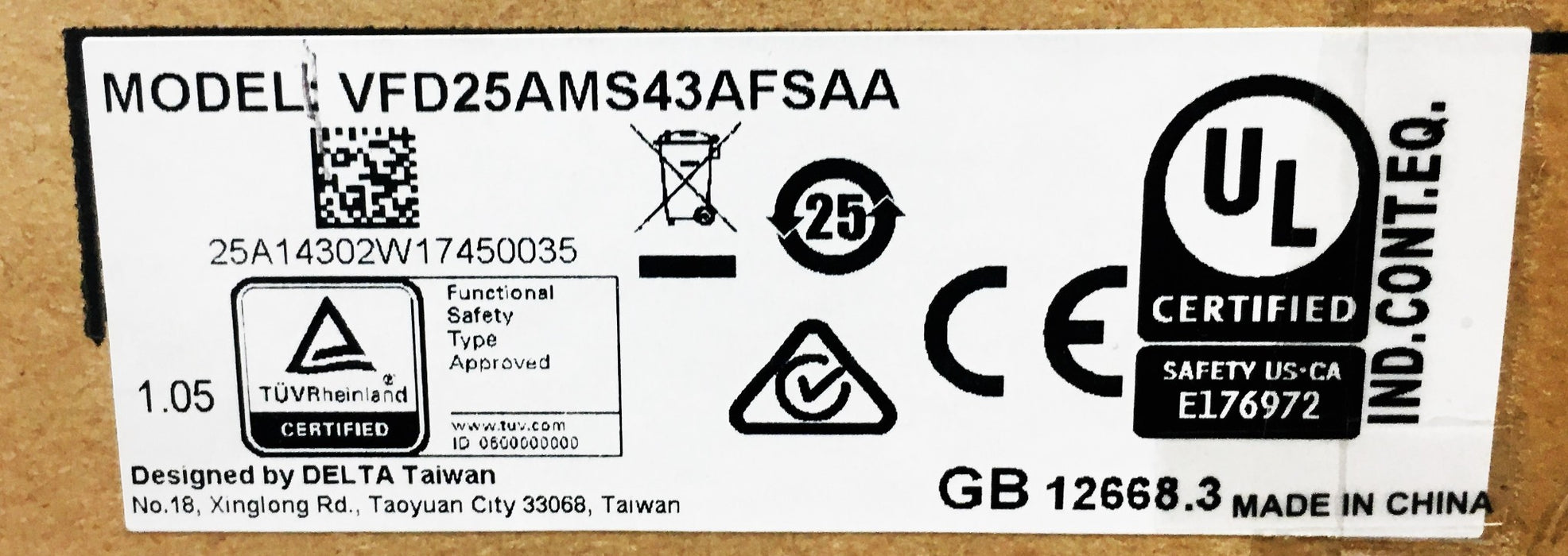 Delta Inverter Frequency Converter VFD25AMS43AFSAA NOS