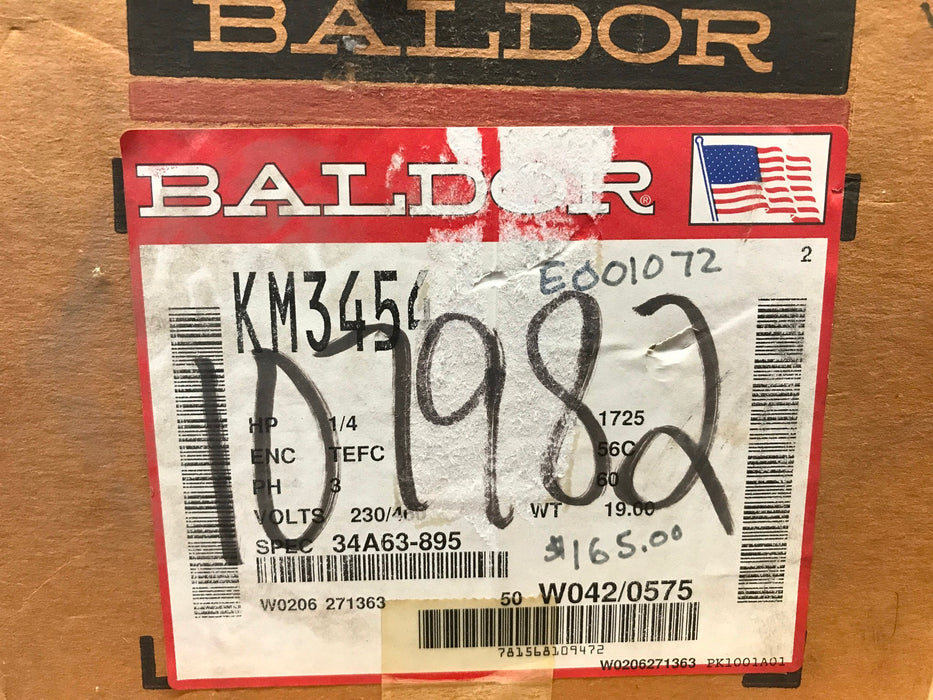 Baldor AC Electric Motor KW3454-34A63-895 NOS